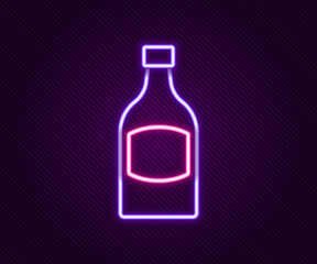 Glowing neon line Beer bottle icon isolated on black background. Colorful outline concept. Vector