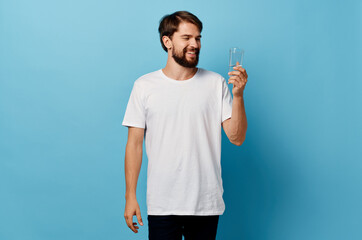 man in white t-shirt glass of water Studio