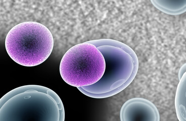 Artificial cell capable of ingesting, processing and eliminating organic materials. 3D illustration