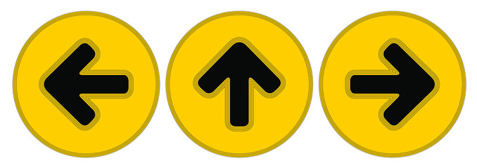 arrow sign set on yellow circle for direction ,one way, social distancing in COVID-19. symbol vector illustration