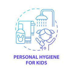 Personal hygiene for kids blue gradient concept icon. Teach child of hygiene routine abstract idea thin line illustration. Wash hands and teeth. Vector isolated outline color drawing