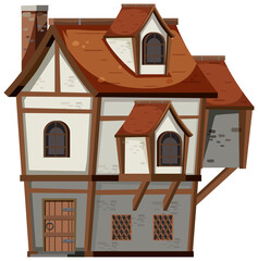 Ancient medieval house isolated on white background