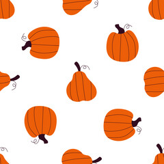 Cute orange pumpkins seamless vector pattern. Cozy autumn ornament on a white background