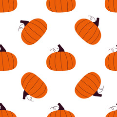Cute orange pumpkins seamless vector pattern. Cozy autumn ornament on a white background