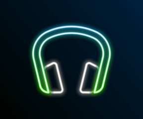 Glowing neon line Headphones icon isolated on black background. Earphones. Concept for listening to music, service, communication and operator. Colorful outline concept. Vector