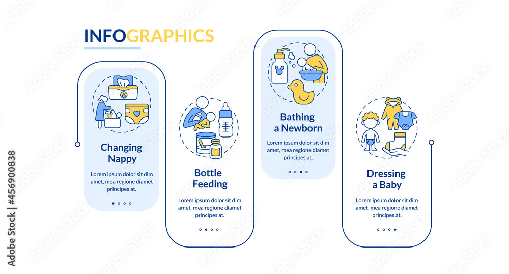 Poster newborn care vector infographic template. mother looking after baby presentation outline design elem