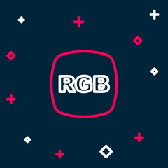 Line Speech bubble with RGB and CMYK color mixing icon isolated on blue background. Colorful outline concept. Vector