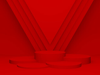 3D rendered red geometric product podium.