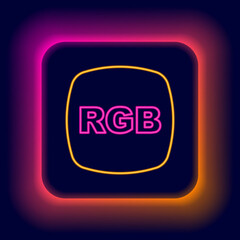 Glowing neon line Speech bubble with RGB and CMYK color mixing icon isolated on black background. Colorful outline concept. Vector
