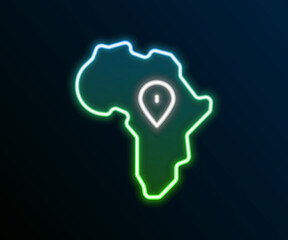 Glowing neon line Map of Africa icon isolated on black background. Colorful outline concept. Vector