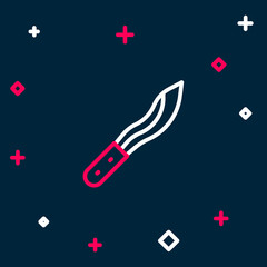 Line Machete or big knife icon isolated on blue background. Colorful outline concept. Vector