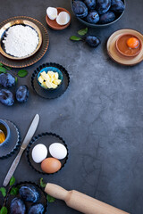 Preparing homemade plum crust, organic healthy dessert