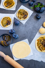 Preparing homemade plum crust, organic healthy dessert