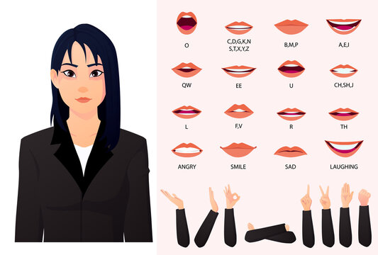 Mouth Animation set and lips Syncing with Asian Business Woman
