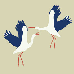 Vector Illustration Of Dancing Storks - 456903411