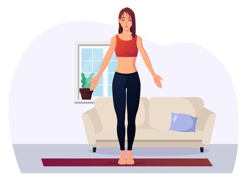 Woman Meditating at Home In Yoga Position