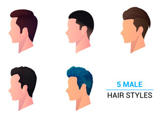 Men Profile View haircut and head Side View, Modern Male Hair Style Collection
