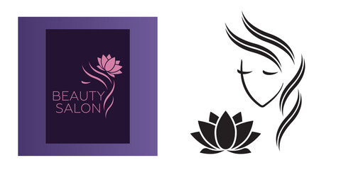 Beautiful woman vector logo template for hair salon, beauty salon, cosmetic procedures, spa center. vector logo template for hair salon