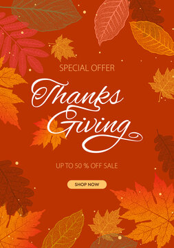 Thanksgiving day banner, autumn template, vector image