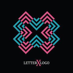 Abstract letter logo. The abstract flat logo of letter X made of 90-degree angled 3 thick lines, with ‘Letter X Logo’ text below. Single letter logo in EPS8.