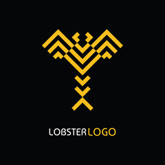 Logo for food business. The abstract flat logo of lobster made of 90-degree angled thick lines, with ‘Lobster Logo’ logo text below. Abstract logo in EPS8.
