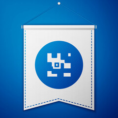 Blue QR code sample for smartphone scanning icon isolated on blue background. White pennant template. Vector