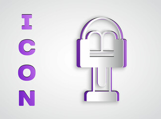 Paper cut Attraction carousel icon isolated on grey background. Amusement park. Childrens entertainment playground, recreation park. Paper art style. Vector