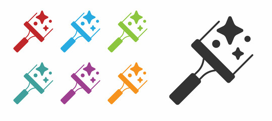 Black Cleaning service with of rubber cleaner for windows icon isolated on white background. Squeegee, scraper, wiper. Set icons colorful. Vector