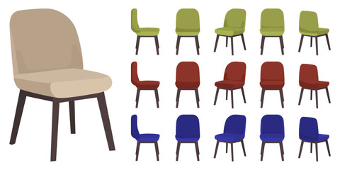 Beautiful cute chair set with different color and poses isolated - obrazy, fototapety, plakaty