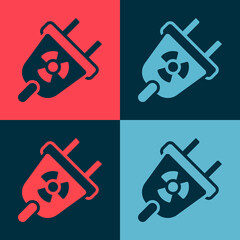 Pop art Radiation electrical plug icon isolated on color background. Nuclear energy. Vector