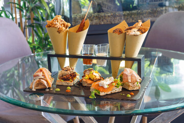 Appetizers With Fried fish, squid and tartare