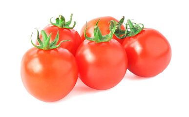 Three tomatoes isolated on white background.