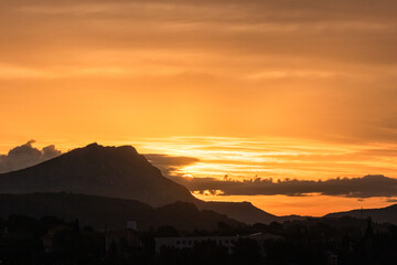 the Sainte Victoire mountain in the light of a cloudy late summer morning