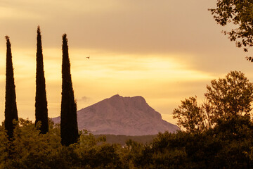 the Sainte Victoire mountain in the light of a cloudy late summer morning