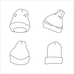 Doodle hat beanie design. Winter vector illustration isolated on white background.