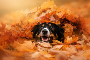 border collie funny portrait of a dog in autumn park
