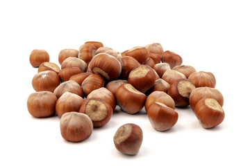 Group of hazelnuts, isolated on white background