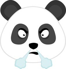 Vector emoticon illustration of a panda's face with an angry expression and fuming