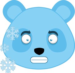 Vector emoticon illustration of the face of a cartoon panda bear frozen with frost