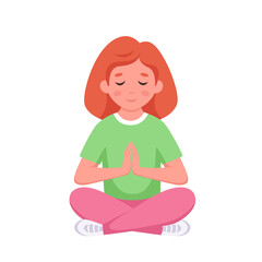 Little girl meditating in lotus pose. Gymnastic, meditation for children. Vector illustration