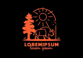 Line art illustration of bison © Adipra