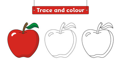 Fototapeta premium Apple to be traced only of one line, the tracing educational game to preschool kids the colorful.