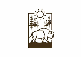 Line art illustration of bison