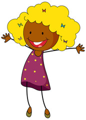 A happy girl doodle cartoon character isolated