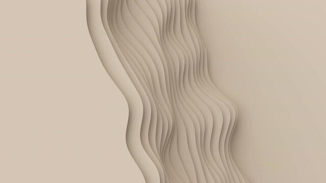 Champagne paper cut dark abstract animation background loop. 3D paper craft seamless waves.