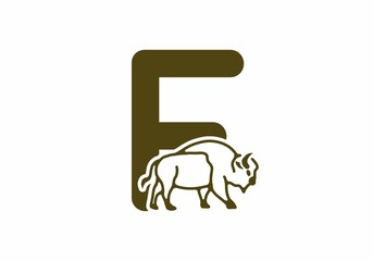 Initial letter F with bison line art