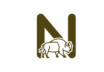 Initial letter N with bison line art © Adipra