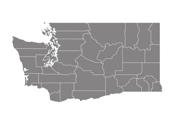 Fototapeta na wymiar Gray blank vector Washington of America map. Isolated on white background.