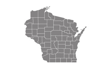 Gray blank vector Wisconsin of America map. Isolated on white background. - obrazy, fototapety, plakaty