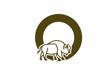 Initial letter O with bison line art
